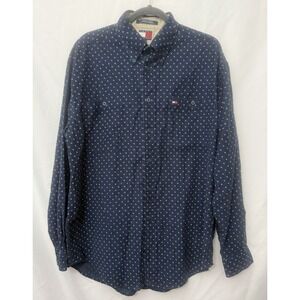 VTG Tommy Hilfiger Corduroy Long Sleeve Button Down Shirt Mens Size‎ L Navy Star
